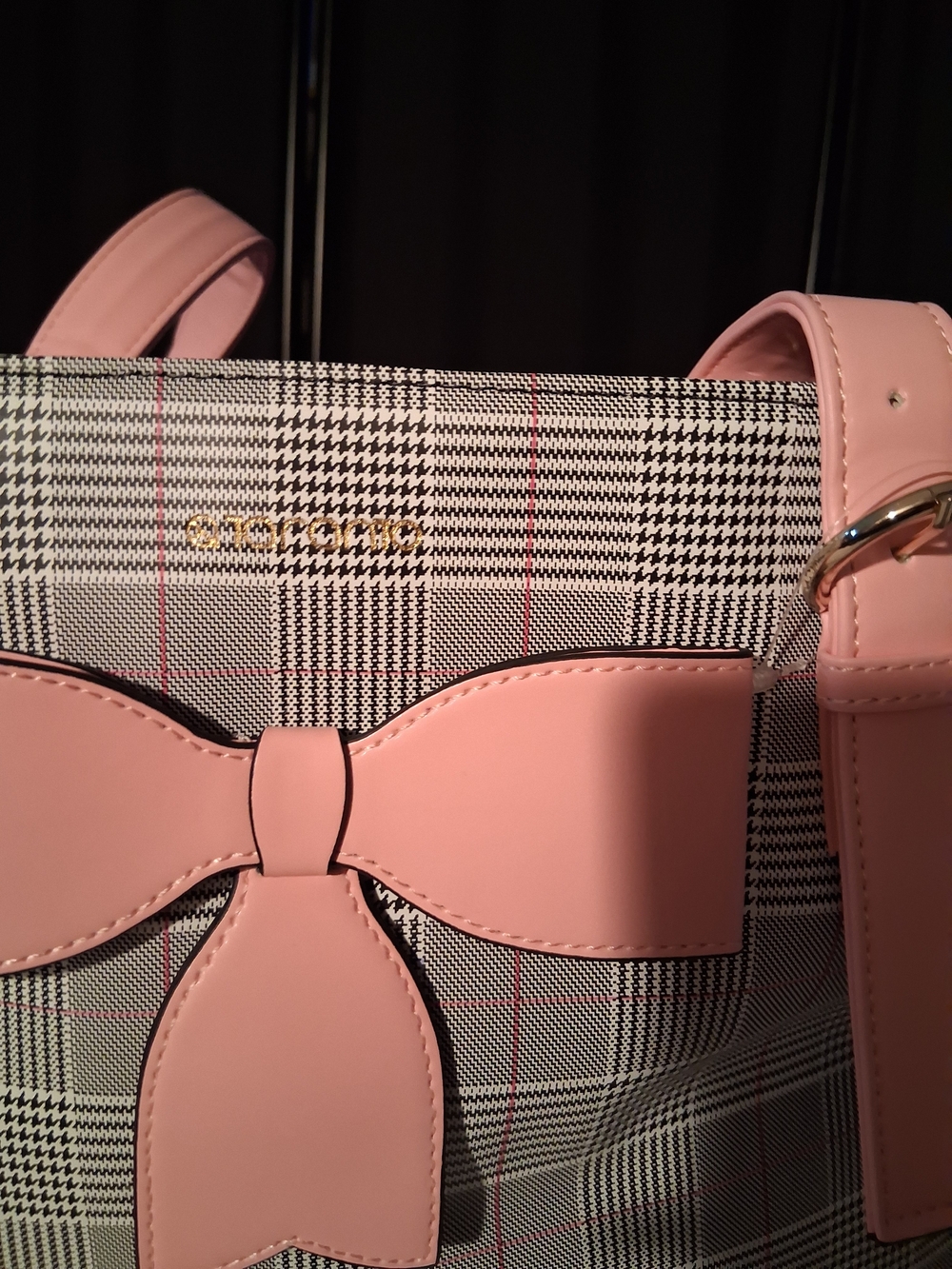 Plaid Tote with Pink Bow Accent/Laptop